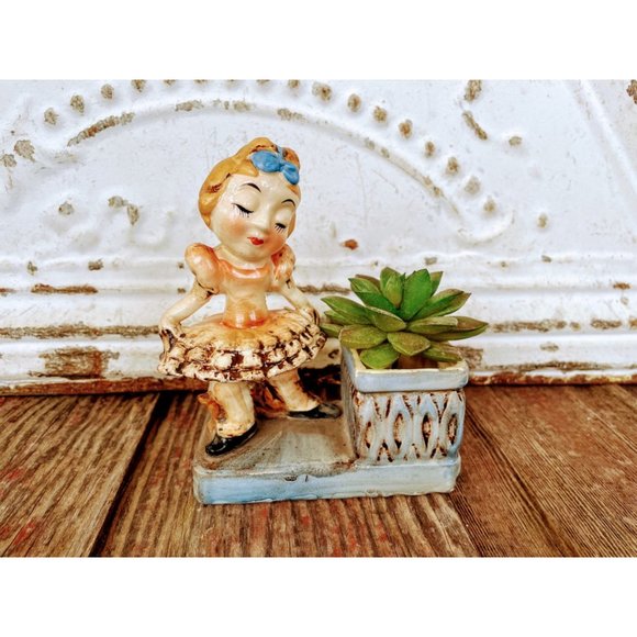 Vintage Shabby Ballerina Girl Planter Vase - Picture 11 of 12